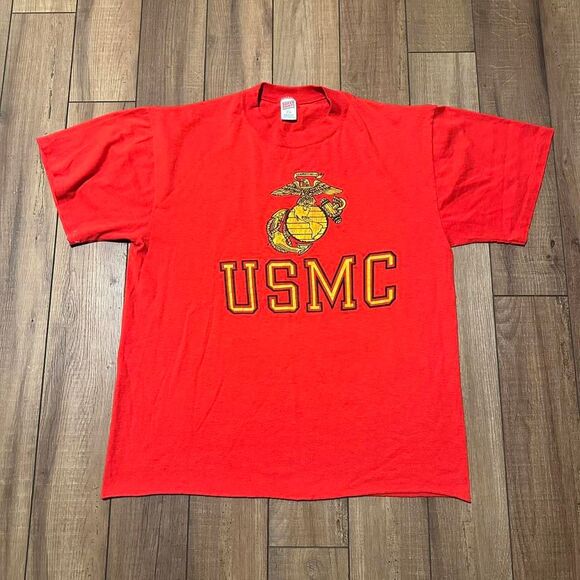 Red vintage USMC graphic tee made in USA single stitch XL - Picture 1 of 6